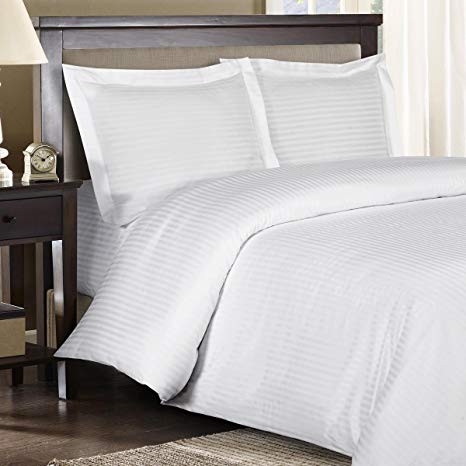 Royal Hotel's King size Striped White 300-Thread-Count 3pc Duvet-Cover-Sets and 1pc Siberian Goose Down Comforter 100 percent Cotton 100% Cotton