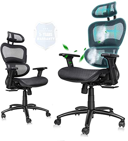 Komene Ergonomic Mesh Office Chair,High Back Mesh Computer Chair Desk Chair with Lumbar Support and Flip Up Headrest Adjustable Height for Task Chair