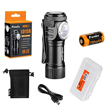 Fenix LD15R 500 Lumen Right-Angle White Red LED Rechargeable Mini Flashlight with Battery and LumenTac Battery Organizer
