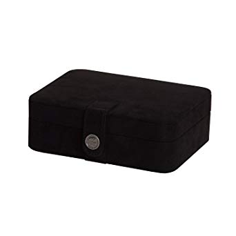 Giana Plush Fabric Jewelry Box/Travel Case with Ivory Suede Lining and Snap Closure (Black)