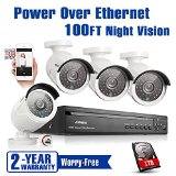 Annke 4CH 720P HD POE NVR Security Camera System with 4 Weatherproof 720P IndoorOutdoor 100ft Night Vision IP Security Camera 1TB HDD Easy Remote Access