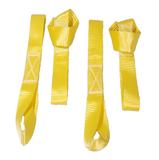 TGL Soft Loop Bright Yellow 18-Inch Long Tie Downs, 10,500 lb capacity per strap, 2-Inch Wide, Pack of 4
