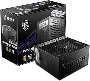 MSI MPG A850G PCIE5 Netzteil, EU Stecker - 850W, 80 Plus Gold zertifiziert, vollmodularer ATX 3.0, unterstützt PCIe 5.0 GPU, japanische 105°C Kondensatoren, 0% RPM Modus, Flachkabel