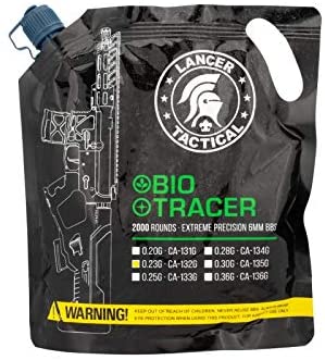 Lancer Tactical Airsoft Biodegradable 6mm Tracer BBS 2000rds Green 0.23g for Airsoft High FPS Performance