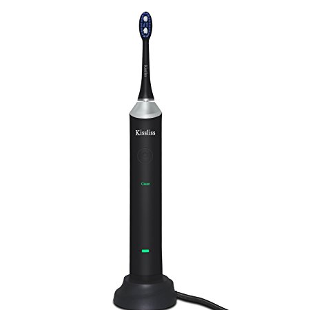 Kissliss 5 Modes Electric Toothbrush Powerful Rechargeable Sonic Tooth-brush with 4 Replacement Brush Heads and 1 Cleaning Facial Brush Head for Daily and Travel Use - Black