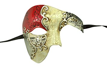 Kayso® Red/silver Phantom Mask RED Musical Half Face Venetian Masquerade Mask Phantom Design for Men