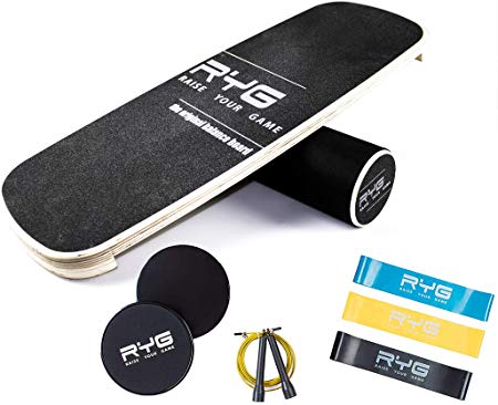 Raise Your Game Balance Board Trainer Agility Set, Wooden Wobble Roller for Exercise Sports, Training Equipment for Balance Stability and Fitness, with Free Workout Guide