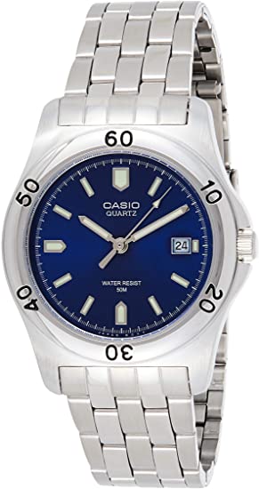 Casio Men's Silver-Tone Steel Blue Dial