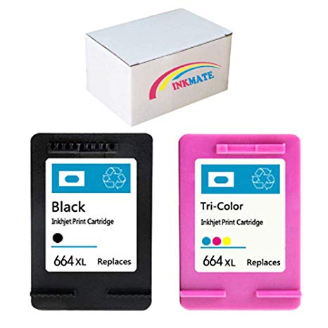 INKMATE 2 Pack 664xl Ink Cartridge Replacement for 664XL Work with DeskJet Ink Advantage 1115 2136 3636 3836 4536 4676 All-in-One