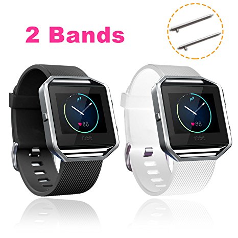 Fitbit Blaze Bands Large, yearscase 2PCS Silicone Replacement Sport Smart Watch Bands for Fitbit Blaze Smart Fitness Watch (White, Black)