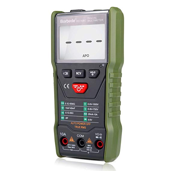 Digital Multimeter Auto-scanning DC AC Voltage Current Capacitance Resistance True RMS Tester of 6000 count Mini Portable, Borbede 168C
