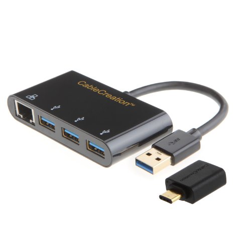 CableCreation 2-in-1 USB3031 USB-C to 3 Ports USB 30 HubGigabit Ethernet Port Adapter for the New Macbook and Other USB30 or Type C Devices Black