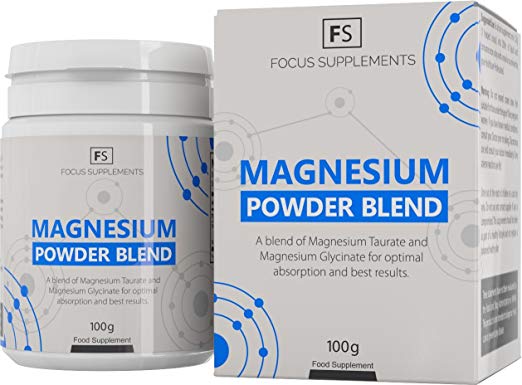 Magnesium Powder Supplement Blend [100g], Glycinate   Taurate 50:50 Complex by Focus Supplements | HIGHLY BIOAVAILABLE for Natural Calm & Improved Vitality | Non-GMO, Gluten & Dairy Free