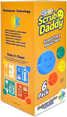 Scrub Daddy Sponge Set - Colors - Scratch-Free Scrubbers for Dishes and Home, Odor Resistant, Soft in Warm Water, Firm in Cold, Deep Cleaning, Dishwasher Safe, Multi-use, Functional (6 Count)