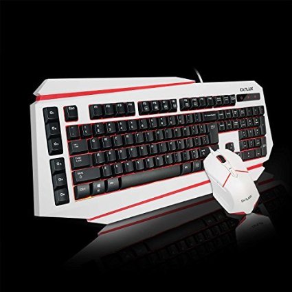 Emarth Wired Gaming Keyboard and Mouse Combo Bundle for PC with Ergonomic Cool LED Backlit Design - White Set