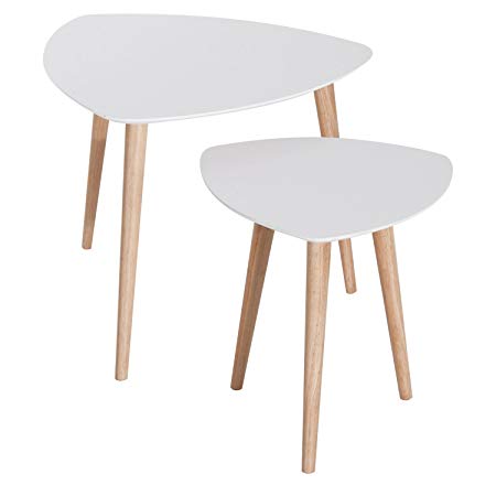 HOMCOM Modern Danish Style Wooden Nesting Accent Side Table 2 Piece Set - White