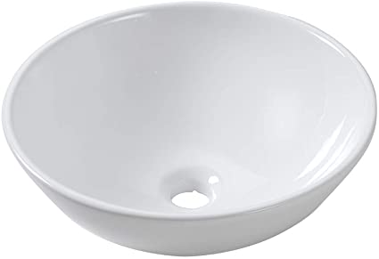 Small Round Vessel Bathroom Sink - Lordear 16x16 inch Modern Round Bowl Above Counter Bathroom Sink Pure White Porcelain Ceramic Vessel Vanity Sink Art Basin