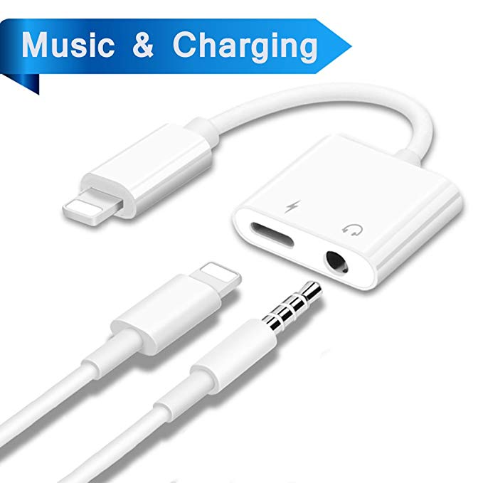 Lightning Adapter Headphone Jack Dongle for iPhone 7/7plus/8/8plus/X/iPad Aux Lightening Adaptor 3.5mm Jack Aux Earphone Connector Compatible Audio Charger Cable Accessories Support iOS11 or Later