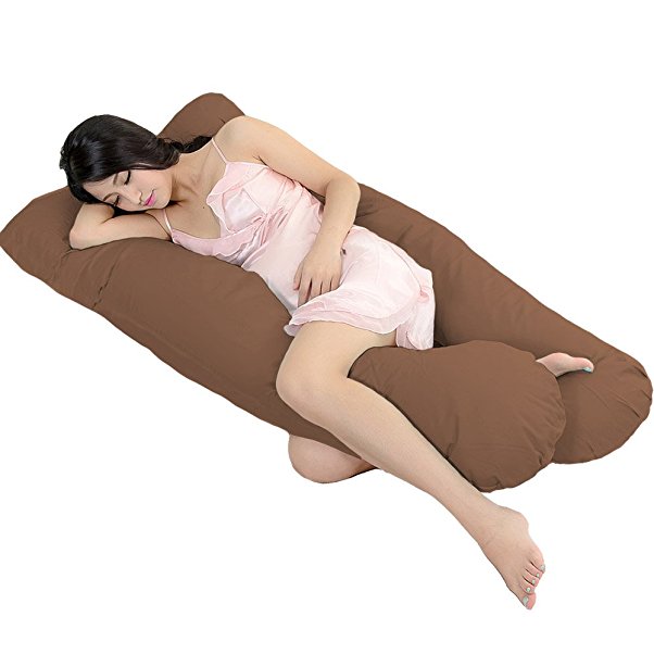 Meiz U Shaped Total Body Pregnancy Pillow for Side Sleeping, Nursing Pillow, Maternity Pregnancy Pillow with 100% Cotton Pillow Case (Brown)