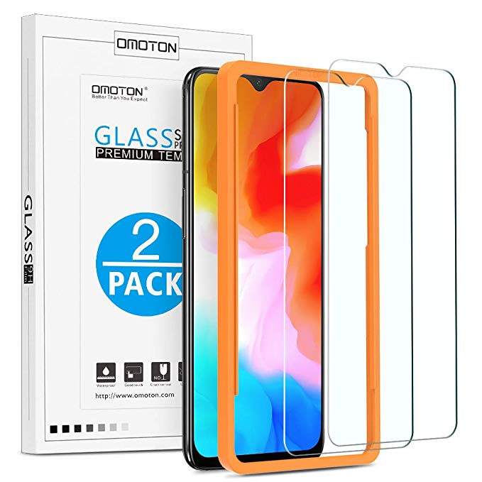 OMOTON [2 Pack Compatible for Oneplus 6T Screen Protector with [Easy Install Tool] [9H Hardness][Anti-Scratching][Anti-Oil][Anti-Bubbles][2.5D Round Edge]