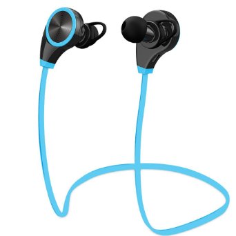 Sunvito RQ8 Bluetooth 4.0 Noise-Cancelling Headphones Lightweight Waterproof Sport/Running Bass Stereo Wireless Headsets Earbuds with MIC for Bluetooth Devices(Blue)