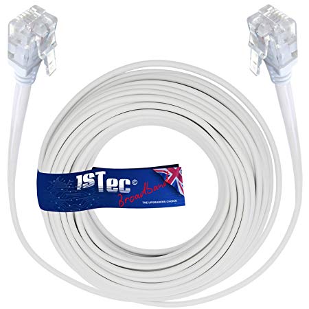 1STec 3M ADSL 2  RJ11 Modem Extension Cable for BT Infinity Sky Q Talktalk Plusnet EE Vodafone Now Broadband First Utility & Post Office FTTC Fibre/Standard Internet Connections (3 Metre White)