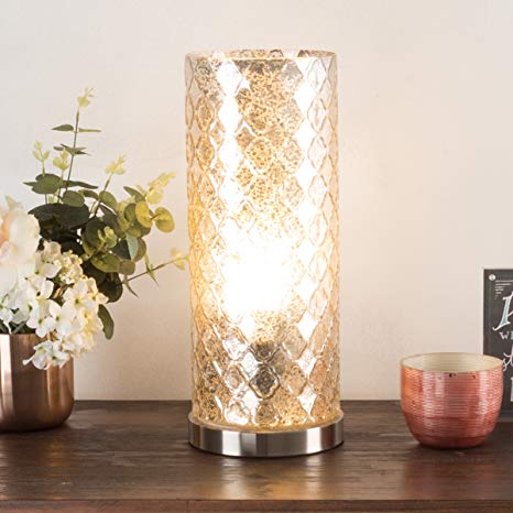 Lavish Home 72-Uplt-2 Table Lamp with Silver Mercury Finish, Embossed Trellis Pattern and Included LED Light Bulb for Home Uplighting