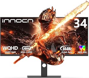 INNOCN 34" Ultrawide WQHD 3440 x 1440p 144hz PC Gaming Monitor Adaptive-Sync G-SYNC Compatible, USB C, HDMI 2.0, DP 1.4, USB Hub, PIP/PBP, Built-in Speaker, Height Adjustable, Eye Care