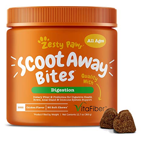 Scoot Away Soft Chews for Dogs - With Digestive Enzymes & Prebiotics   VitaFiber & Pumpkin   Dandelion Root for No Scoots - Anal Gland Sac & Bowel Support - For Dog Gas & Constipation - 90 Soft Chews