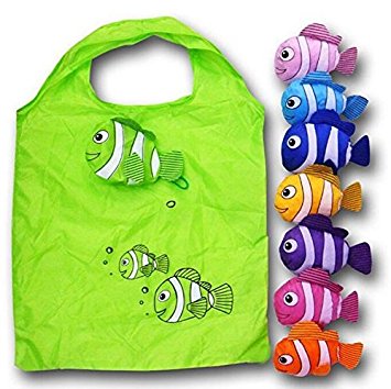 Anseahawk 10pcs Fish Shopping Bags Colorful Foldable Bag Handle Bag Bags Reusable Eco Tote Bags (Rndom Color Sent)