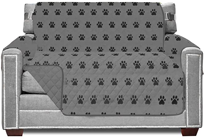 Sofa Shield Original Patent Pending Chair Slipcover, Many Colors, Seat Width to 48 Inch, Reversible Furniture Protector with Straps, Chairs Slip Cover Throw for Pet Dogs, Armchair, Paw Gray Black