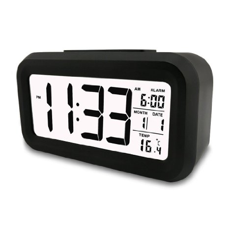 POTLIKE Digital Electronic Alarm Clock, Automatic Luminous Calendar Snooze With Date & Temperature Display, Battery Operated ( Not Included ), Black