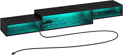 Rolanstar TV Stand 71", Floating TV Stand with Power Outlet & LED Light, Black Wall Mounted Entertainment Center with Storage, Media Console Shelf for Living Room, Bedroom, Under TV Shelf