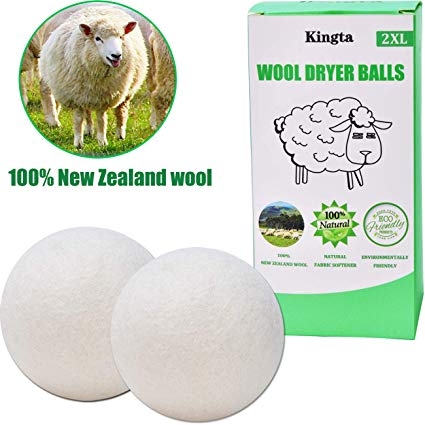 Wool Dryer Balls Organic 2-Pack XL,Reusable Natural Fabric Softener for Laundry,100% Handmade,Reduces Clothing Wrinkles and Saves Drying Time - Premium Quality