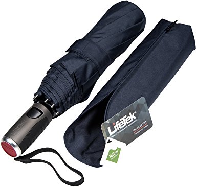 LifeTek Windproof Travel Umbrella - Fast Drying Teflon Canopy Strong & Portable
