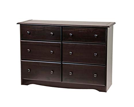 100% Solid Wood Double Dresser with 4 Super Jumbo, 2 Standard Drawers by Palace Imports, Java Color, 48”W x 33”H x 17”D. Optional Mirror, Antique Brass Knobs Sold Separately. Requires Assembly