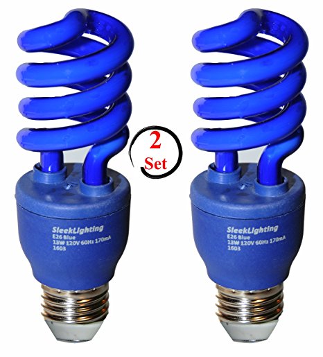 SleekLighting 13 Watt Blue Spiral CFL Light Bulb 120Volt, E26 Medium Base.(Pack of 2)