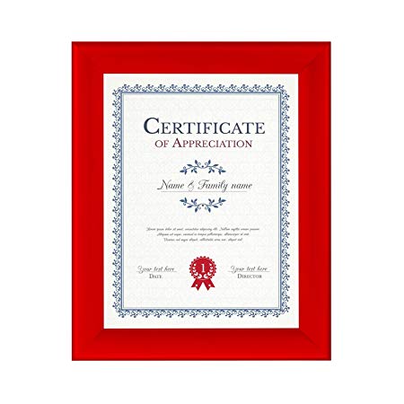 SnapeZo Diploma Frame 8.5x11 Inches, Red 1.25" Aluminum Profile, Front-Loading Snap Frame, Wall Mounting, Professional Series
