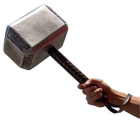 Avengers Endgame 17 Inch Large Adult Size Thor's Hammer PU Foam Thunder Hammer Toy Collectors Cosplay Prop Fancy Replica Weapon Silver Grey