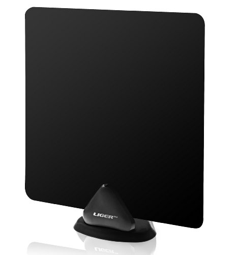 HDTV Antenna Liger Ultra-Thin Indoor Antenna 35 Mile Range - Receive HD Television Signals for Free - Plugs Directly Into Your TV - Includes Adhesive and Stand