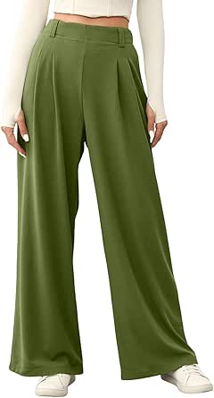 EVALESS Women's Wide Leg Pants Elastic High Waisted Waffle Knit Casual Palazzo Pants Trousers with Pockets