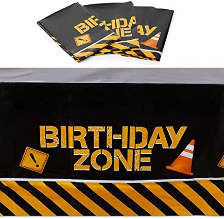 Construction Birthday Party Table Cloth Cover (Plastic, 54 x 108 In, 3 Pack)