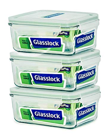 Glasslock Food-Storage Container with Locking Lids Microwave Safe 6pcs Set Rectangular 64oz/1900ml