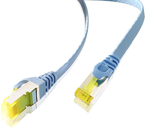 ADWITS 2 X 1.6ft (0.5m) Flat Ethernet Cable | CAT 7 Shielded RJ45 U/FTP LAN Lan network cable| 10 Gbit/s, 600MHz|10000 Mbit/s | Switch Router Modem Access Point - Blue