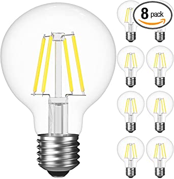 SHINESTAR G25 LED Globe Light Bulbs, Clear Edison Light Bulbs for Bathroom, Vanity, Mirror, 60W Equivalent, E26 Standard Base, Daylight 5000K, Fully Dimmable, 8-Pack