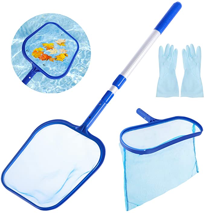 Swimming Pool Leaf Skimmer Net, Professional Pool Leaf Rake Fine Mesh Frame Net with Telescopic Pole, for Cleaning of Above Ground Pool Inflatable Kiddie Pool cleaning for Family Backyard Aquarium