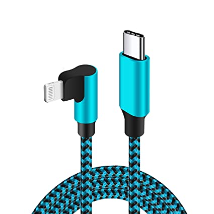 USB C to Lightning Cable, iPhone Charger Cable 6FT 【Apple MFi-Certified】Elbow 90 Degree Fast Charging with iPhone 12 Pro Max / 12/11 Pro/X/XS/XR / 8 Plus/AirPods Pro (Blue) …