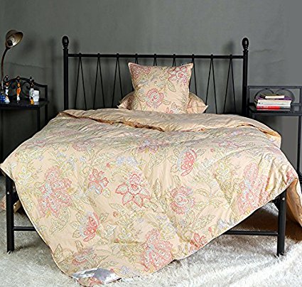 New Floral Goose Down & Feather Comforter Blanket with 100% Organic Cotton Cover for Spring/Summer,Light Weight,600+ FP,Oversize King 108x98inch