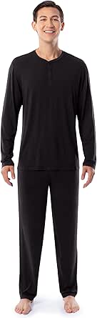 Fruit of the Loom Men's 360 Stretch Long Sleeve Henley Top and Pant Sleep Pajama Set