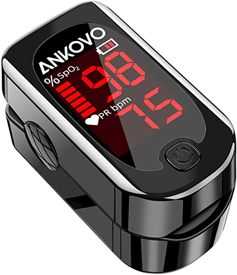 Pulse Oximeter Fingertip, ANKOVO Blood Oxygen Saturation Monitor with Pulse Rate, Heart Rate Monitor, Portable Pulse Ox with 2 Batteries and Lanyard
